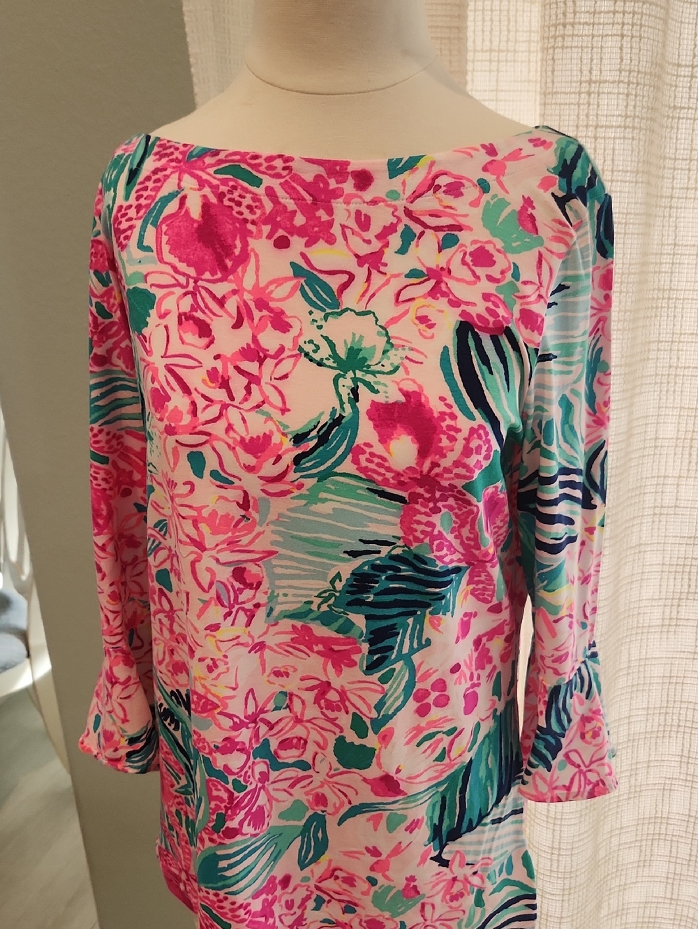 Lilly Pulitzer Pink & Teal Floral Boatneck Tunic